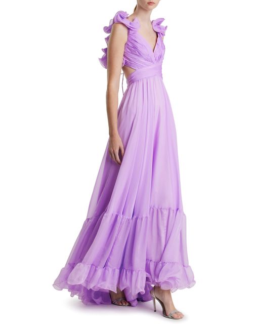 Mac Duggal Purple Rosette Chiffon Cutout Empire Waist Gown