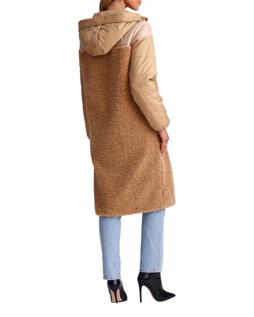 Avec Les Filles Mixed Media Faux Shearling Quilted Hooded Coat in