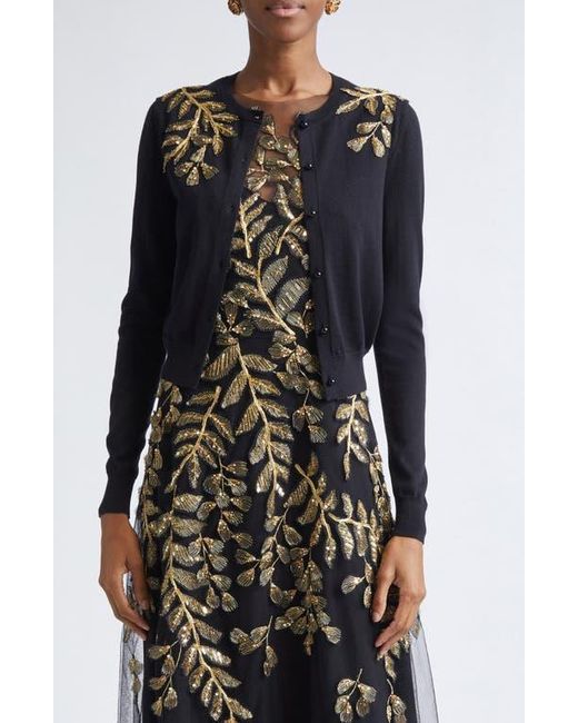Carolina Herrera Black Leaf Embroidered Silk & Cotton Cardigan