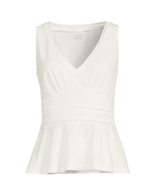 Lands' End White Regular Size Sleeveless Lwcm Lattice Peplum Vneck Top