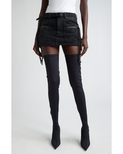 Balenciaga Black Cagole Belted Denim Miniskirt