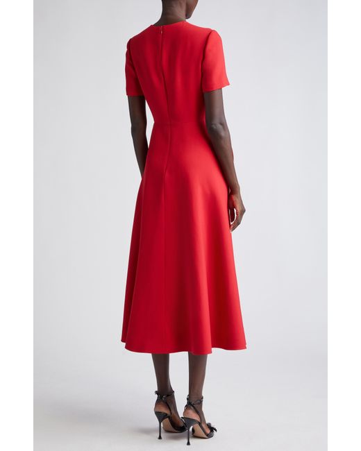 Valentino Garavani Red Rosette Detail Crepe Couture Midi Dress
