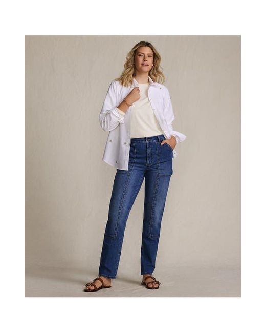 Lands' End Blue Soft Denim High Rise Rail Straight Leg Utility Jeans