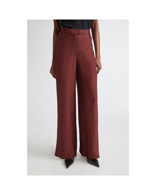 Jason Wu Red Crinkled Satin Straight Leg Trousers
