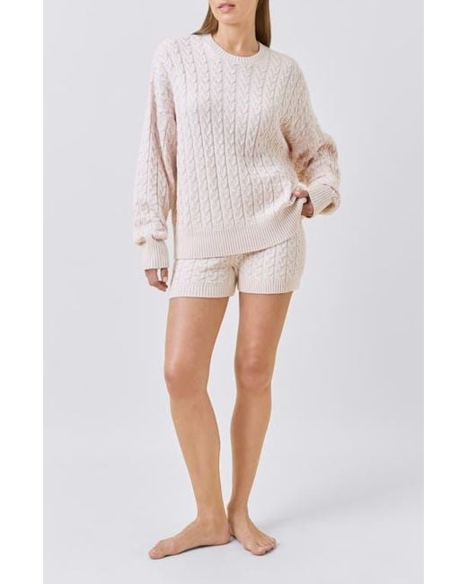 Papinelle White Cozy Cable Long Sleeve Pajama Top