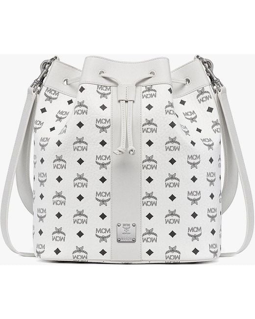 MCM White Large Dessau Drawstring Bag