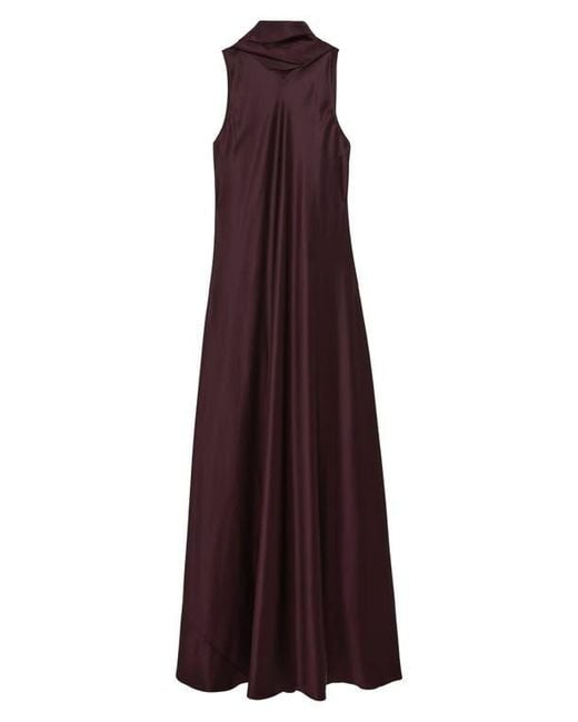 Reiss Brown Fae Scarf Sleeveless Satin Maxi Dress
