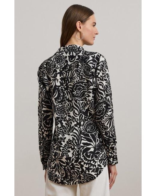 Ralph Lauren Black Floral Linen Button-Up Shirt