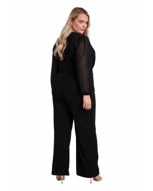 Quiz Black Plus Size Chiffon Wrap Buckle Jumpsuit