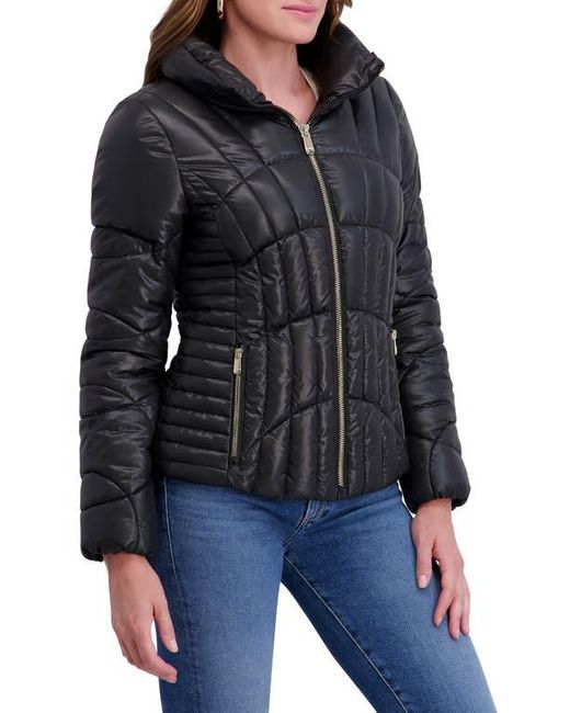 Kensie Black Hooded Puffer Jacket