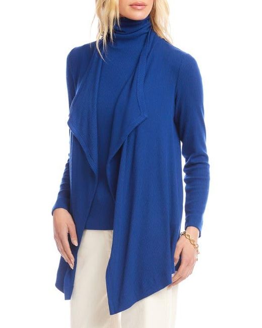 Karen Kane Blue Rib Draped Open Front Cardigan