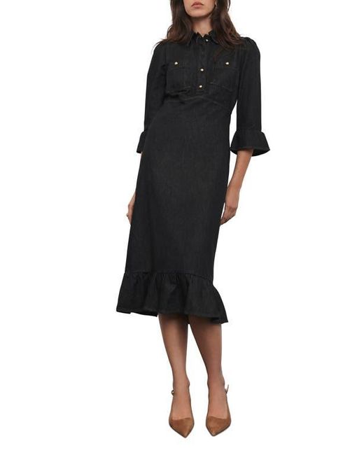 Mint Velvet Black Denim Belted Midi Shirt Dress