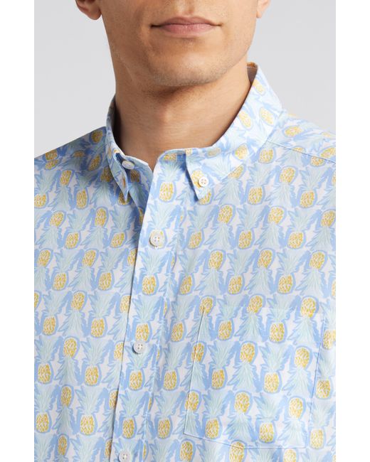 Johnston & Murphy Blue Pineapple Print Short Sleeve Cotton Button-down Shirt for men