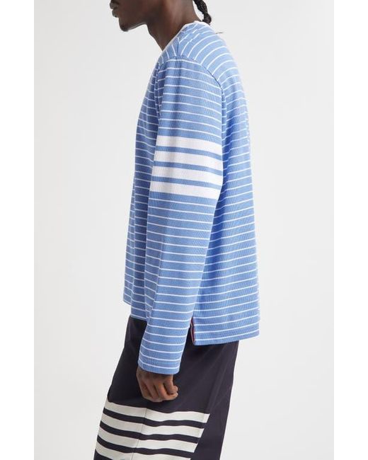 Thom Browne｜ (LONG SLEEVE TEE W/ 4 BAR STRIPE IN MILANO Milano 4-Bar Long Sleeve Tee | Thom Browne