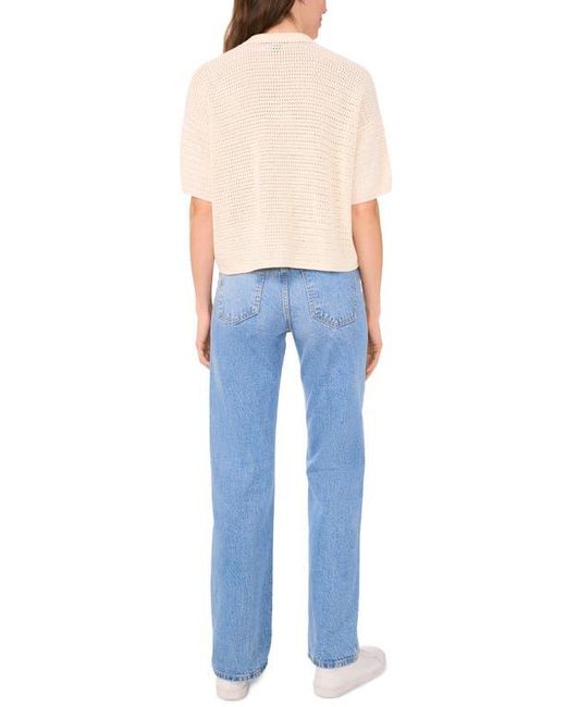 Halogen® Blue Open Stitch Button-Up Polo Sweater