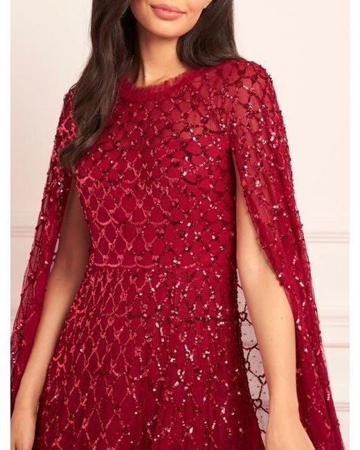 Needle & Thread Red Heart Lattice Cape Ankle Gown