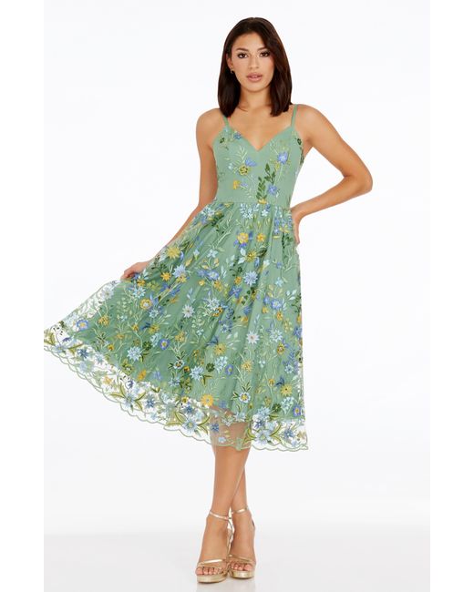 Dress the Population Green Maren Floral Embroidery Cocktail Dress