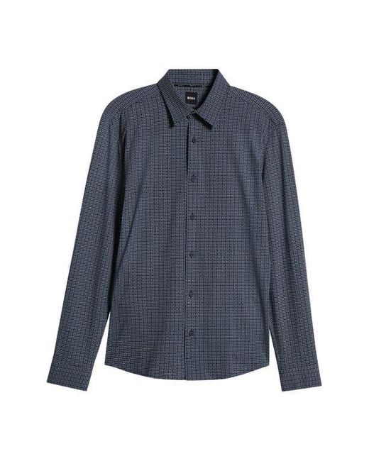 Boss Blue Roan Kent Geo Print Button-Up Shirt for men