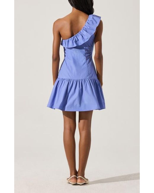 Astr Blue Asymmetric Ruffle Minidress