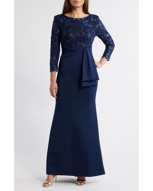 Eliza J Women's Blue Sequin Lace Bodice Trumpet Gown