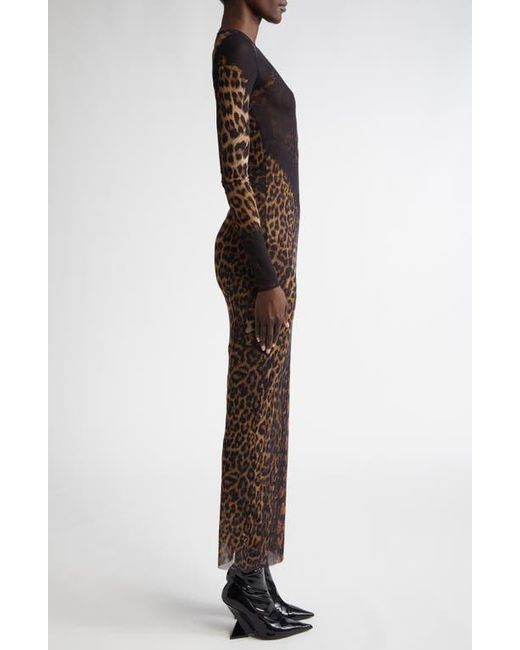 Jean Paul Gaultier Leopard Print Mesh Long Sleeve Dress in Black | Lyst