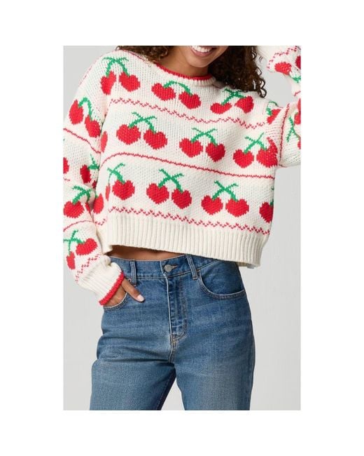 Florence By Mills Pink Cherry Crewneck Crop Sweater