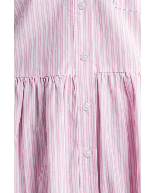 Caslon Pink Caslon(r) Stripe Tiered Long Sleeve Shirtdress