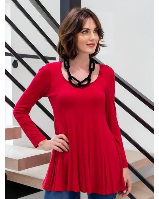 24seven Comfort Apparel Long Sleeve Solid Color Swing Style Flared Tunic Top