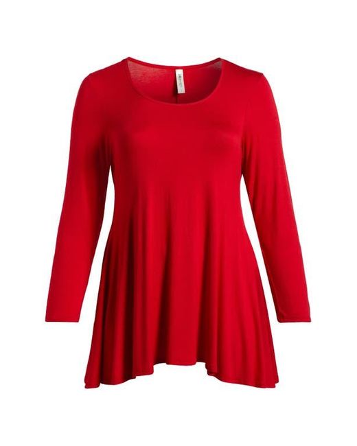 24seven Comfort Apparel Red Swing Asymmetric Hem Tunic Top