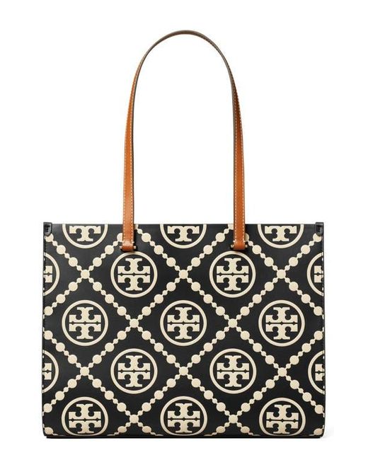Tory Burch Black T Monogram Embossed Leather Tote