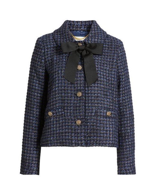 Caslon Blue Tweed Bow Jacket