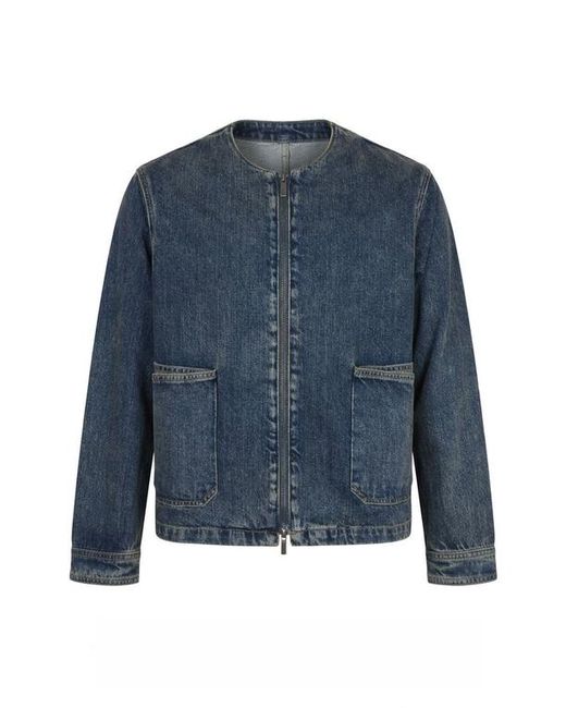 Modenaire Blue Denim Zip Front Patch Pocket Jacket