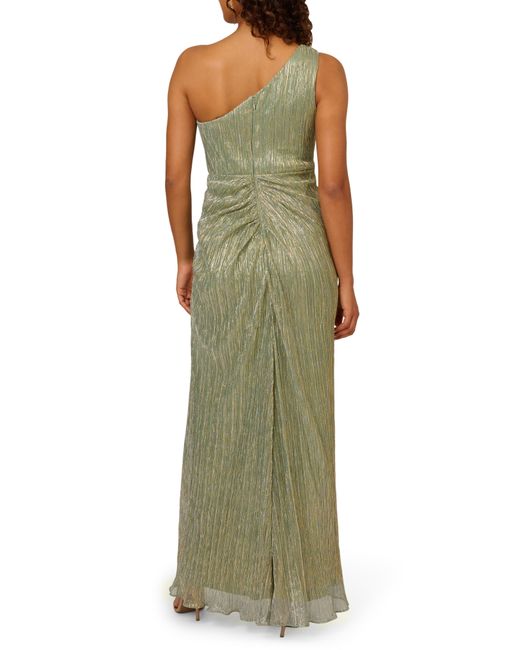 Adrianna Papell Green One-shoulder Evening Gown