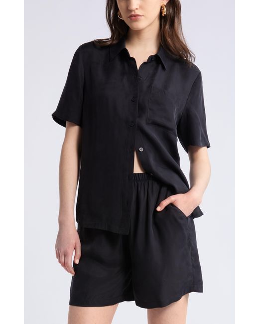 Nordstrom Black One Pocket Short Sleeve Button-up Shirt