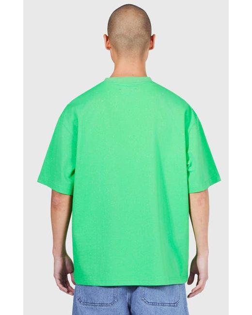 Pleasures Green Onyx Glitter Oversize Logo Graphic T-Shirt for men