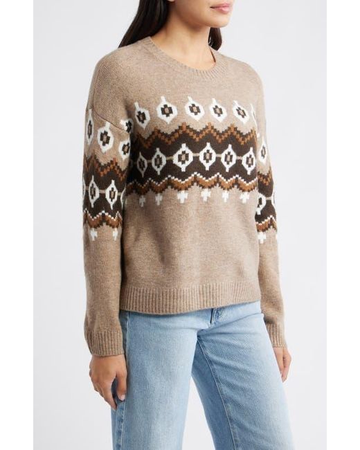 Vince Camuto Natural Fair Isle Crewneck Sweater