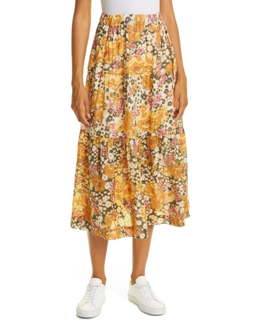 Ba&sh Yellow Diary Floral Cotton Midi Skirt