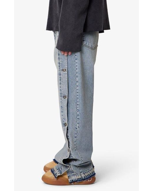 MNML Blue Offset Button Baggy Jeans for men