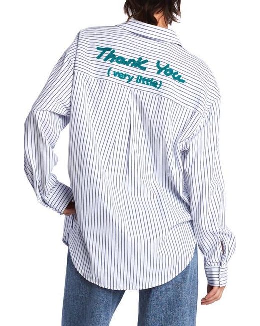 BILLY T Blue Thank You Stripe Embroidered Graphic Button-Up Shirt