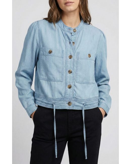 Apny Blue Cotton Chambray Utility Jacket