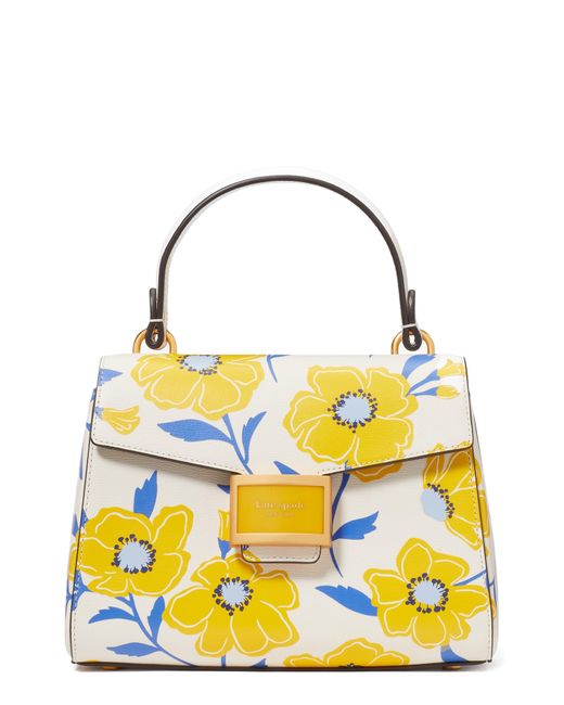 Kate Spade Yellow Katy Sunshine Floral Textured Leather Top Handle Bag
