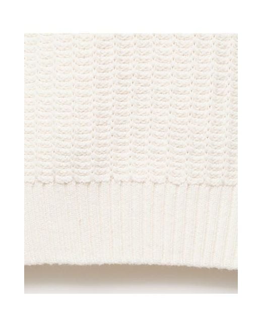 Mango White Structured Cotton Polo Sweater for men