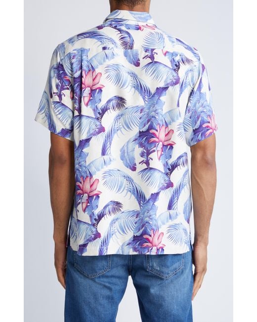 Tommy Bahama Blue Orchid Botanic Print Short Sleeve Silk Button-up Shirt for men