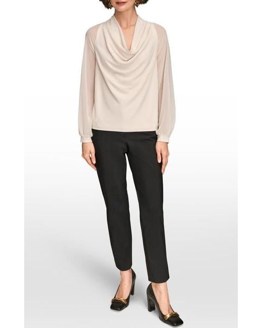 Donna Karan Natural Sheer Sleeve Cowl Neck Top
