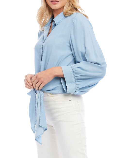 Karen Kane Blue Tie Front Button-up Shirt At Nordstrom