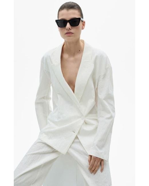 Mango White Wrinkled Effect Double Breasted Suit Jacket