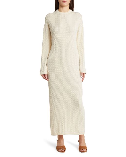 Vero Moda Natural Monica Long Sleeve Cable Stitch Maxi Sweater Dress