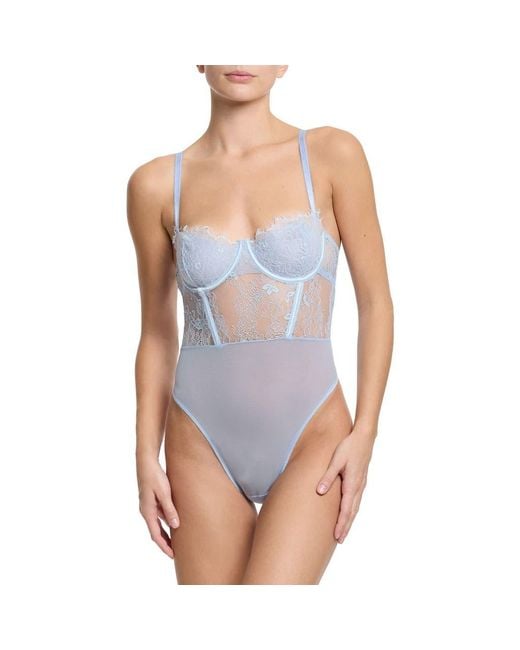 Hanky Panky Blue Sheer Seduction Lace Inset Bodysuit
