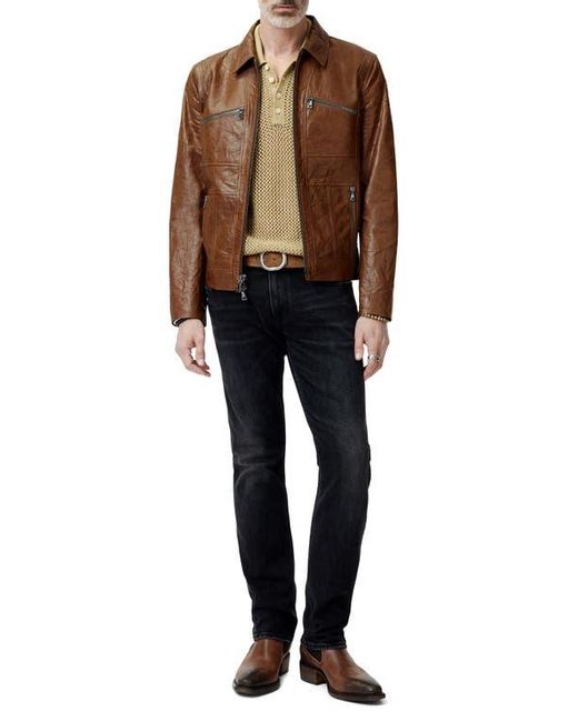 John Varvatos Brown Crinkled Leather Jacket for men