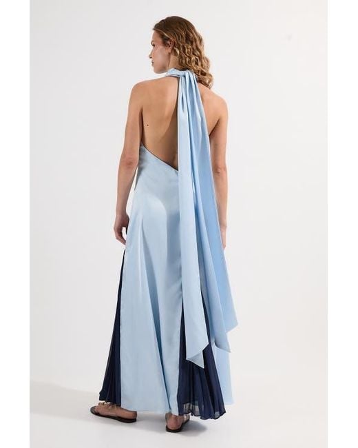 Karen Millen Blue Woven Satin Maxi Dress